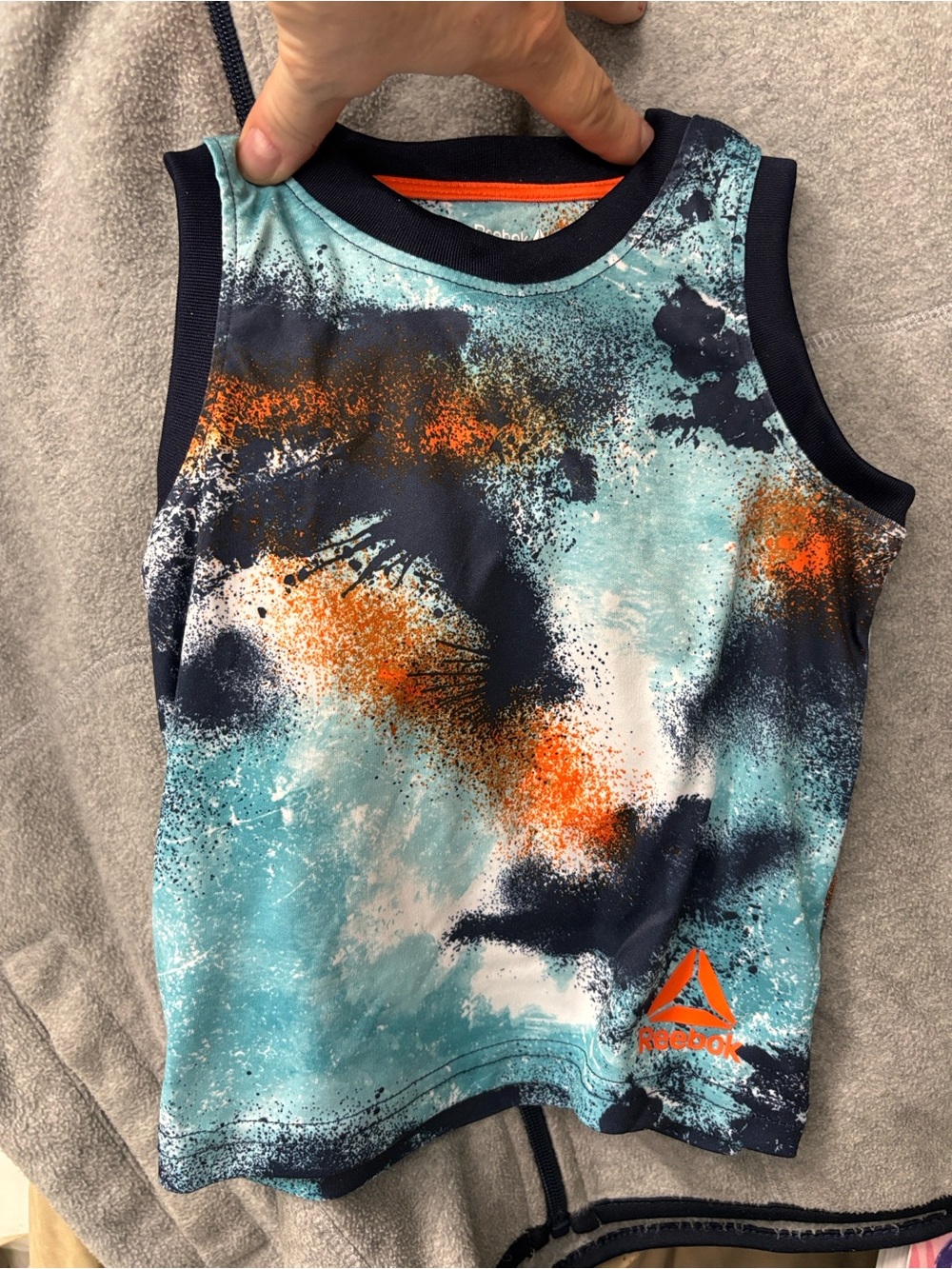 Reebok Boys' Teal, Navy & Orange Tie Dye Paint Splatter Graphic Tank Top 18M